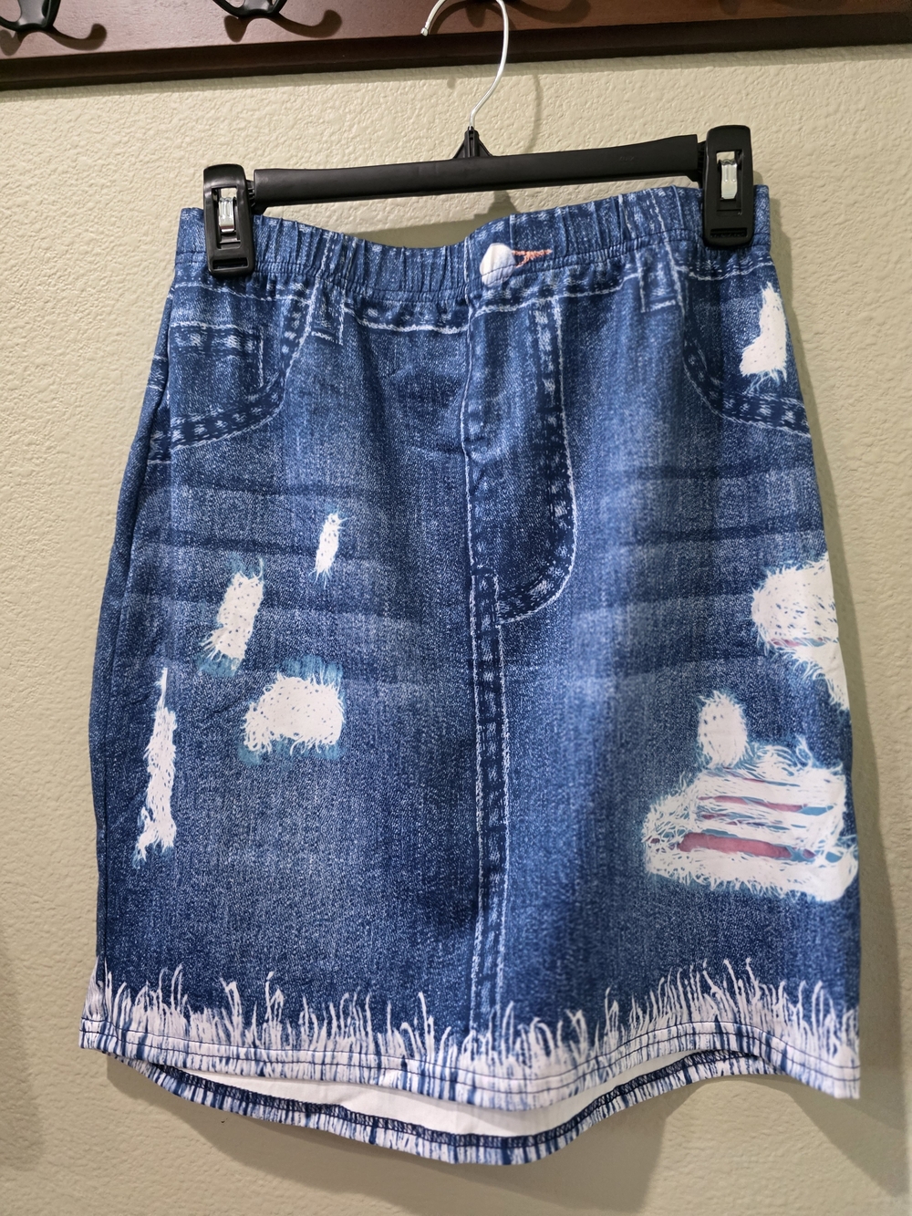 Blue Distressed Denim-Print Women's Skirt